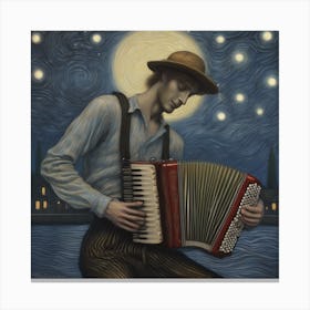 Accordion Player By Moonlight 1 Canvas Print