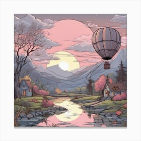 Hot Air Balloon In The Sky Landscape Canvas Print