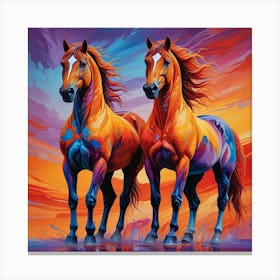 Two Horses At Sunset 1 Canvas Print