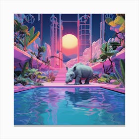 Rhino In The Pool Canvas Print