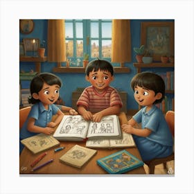 dibuja el cuento de los 3 chanchitos 1 Canvas Print