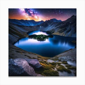 Starry Night Over Lake Canvas Print