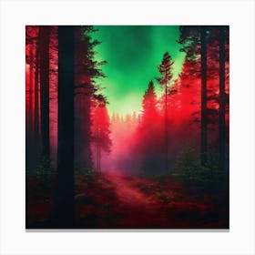 Aurora Borealis Over A Foggy Forest Canvas Print