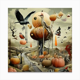 Crows And Pumpkins Canvas Print