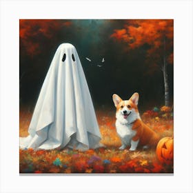 Sheet Ghost & Corgi Canvas Print