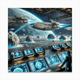 A Futuristic Sci Fi Scene Showcasing The Fleet Com Canvas Print