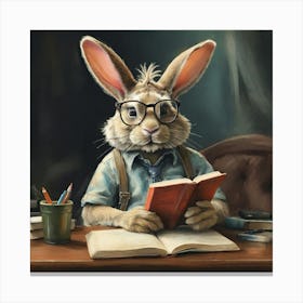 Rabbit Reading A Book Canvas Print