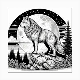 Line Art wolf Canvas Print