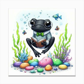 Frog Reading A Book Canvas Print