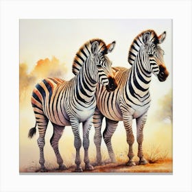 Zebras at Sunset Serene African Wildlife Art Canvas Print