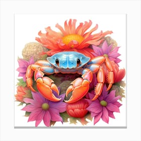 Crab In Flowers Canvas Print