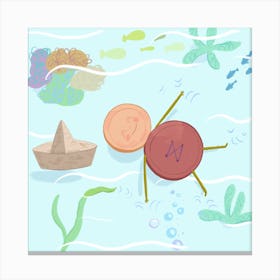 Relaxing Button On A Lake Square Canvas Print