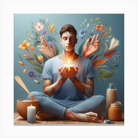 Man Meditating With Flowers Canvas Print