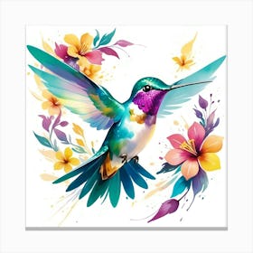 Hummingbird With Flowers Canvas Print