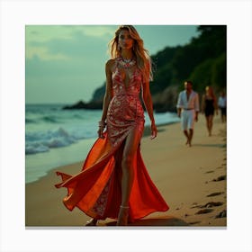 Beautiful Woman On The Beach 3 Canvas Print