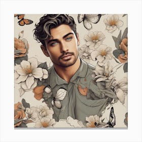 Portrait Of A Man With Butterflies Canvas Print