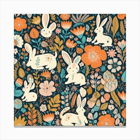 Seamless Pattern With Rabbits And Flowers Canvas Print