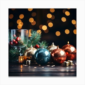 Christmas Ornaments On A Table 1 Canvas Print