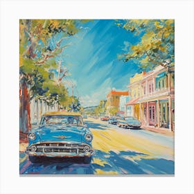 Retro American Town Brushstroke Painting Canvas Print