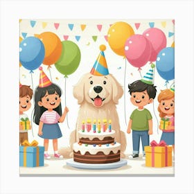 Birthday Party With Children And Dog Canvas Print