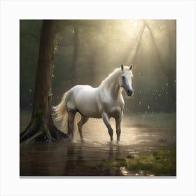 White Horse In The Forest Canvas Print