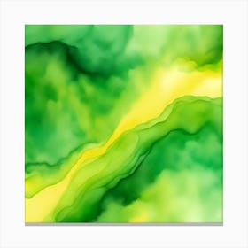 Beautiful green yellow abstract background. Drawn, hand-painted aquarelle. Wet watercolor pattern. Artistic background with copy space for design. Vivid web banner. Liquid, flow, fluid effect. 1 Canvas Print