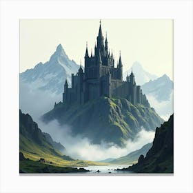 Watercolor Of Saruman’S Fortress, Towering Black Against The Mountains 1 Canvas Print