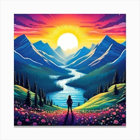 Sunset In The Mountains, Travel Posters A Retro-Inspired Travel Posters Showcasing Iconic Destination Canvas Print