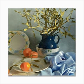 Blue Vase With Oranges Canvas Print