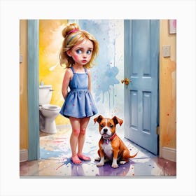 Little Girl And Dog Canvas Print