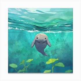 Baby Manatee Taking A Swim Tiny World Environmental Art print Canvas Print