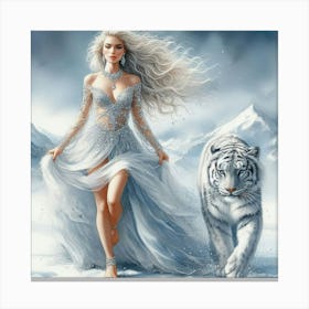Tiger And Woman Canvas Print