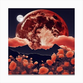 Red Moon With Poppies Canvas Print