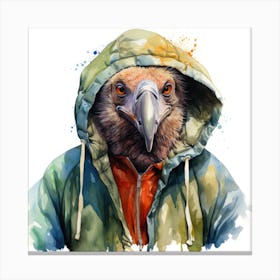 Watercolour Cartoon Vulture In A Hoodie 2 Canvas Print