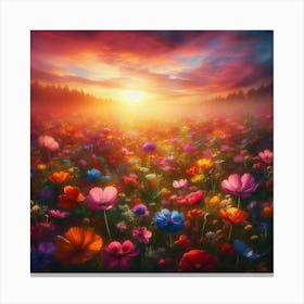 Flower Field At Sunset 9 Canvas Print