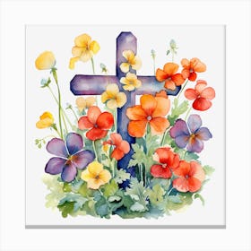 Cross With Flowers Canvas Print