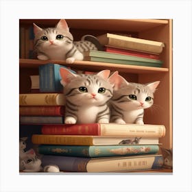 cats in bookcase Canvas Print