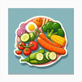 A Plate Of Food And Vegetables Sticker Top Splashing Water View Food 1 Canvas Print