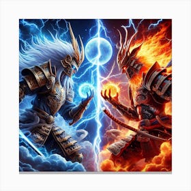 Two Samurai Fighting Canvas Print