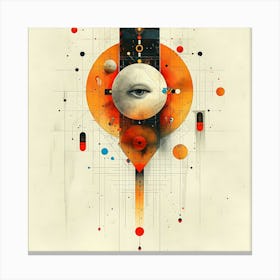 Abstract Artwork Featuring An Eye Within Geometric Shapes And Vibrant Orange Hues Canvas Print