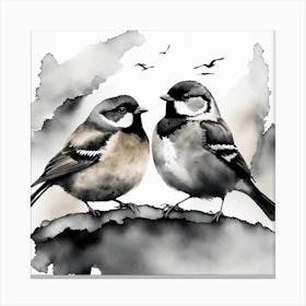 Firefly A Modern Illustration Of 2 Beautiful Sparrows Together In Neutral Colors Of Taupe, Gray, Tan (31) Canvas Print