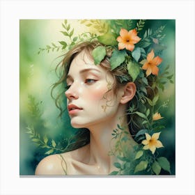 Girl With Flowers On Her Head Canvas Print