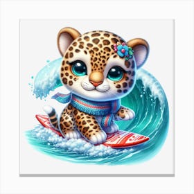 Leopard On A Surfboard Canvas Print