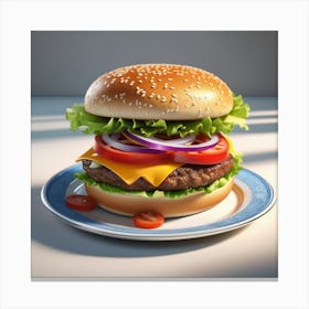 Hamburger On A Plate 159 Canvas Print