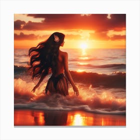 Hawaiian Girl At Sunset Canvas Print