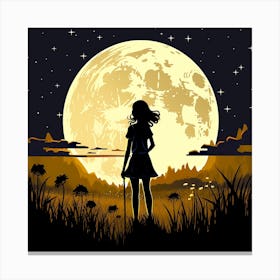 Silhouette Of A Girl In The Moonlight Canvas Print