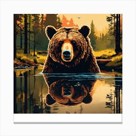 Bear In The Water Canvas Print