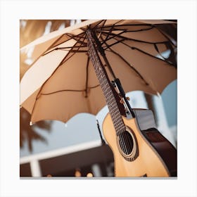 Acoustic Guitar Under Umbrella 1 Canvas Print