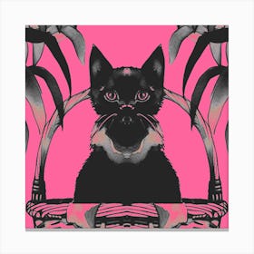Black Kitty Cat Meow Pink Canvas Print