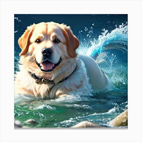 Golden Retriever In The Water Canvas Print